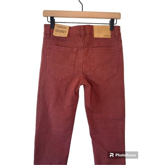 Carbon Mens Red Tapered Leg 5 Pockets Stretch Cotton Denim Skinny Jeans L30 W26 - Picture 3 of 4